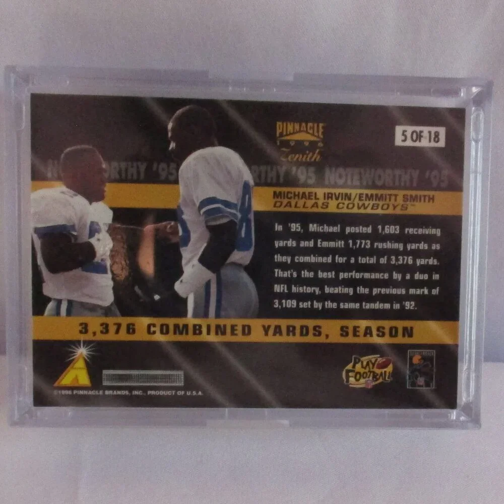 Michael Irvin & Emmit Smith ZENITH PENNACLE Shadow Box Football Card & Shoe